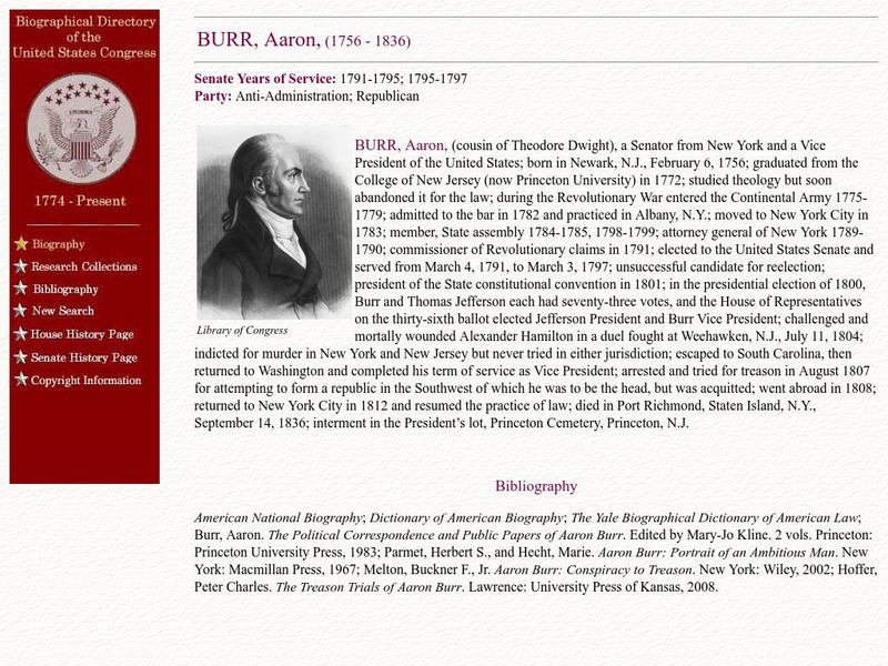Loc: Biographical Directory of the u.s. Congress: Aaron Burr 1756 1836 Handout Loc: Biographical Directory of the u.s. Congress: Aaron Burr 1756 1836 Handout