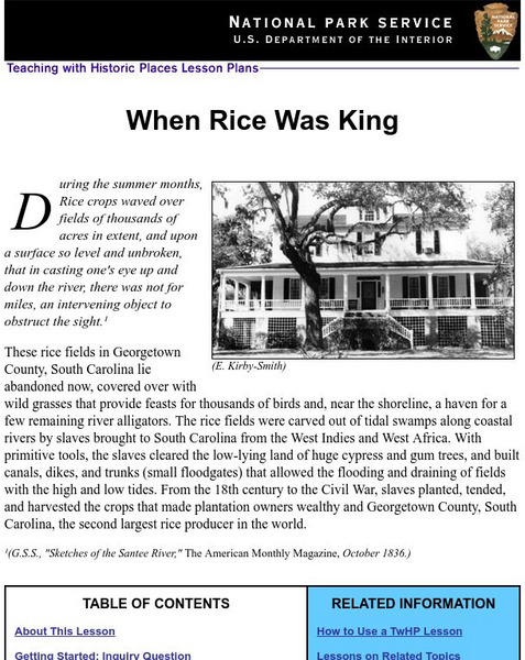 National Park Service: Teaching With Historic Places: When Rice Was King Unit Plan National Park Service: Teaching With Historic Places: When Rice Was King Unit Plan