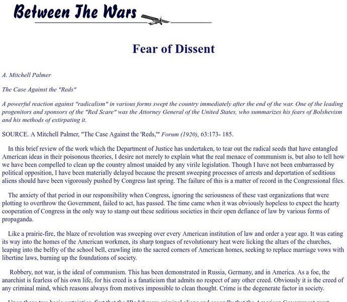 George Mason University: Between the Wars: Fear of Dissent Article George Mason University: Between the Wars: Fear of Dissent Article
