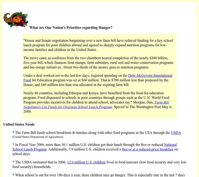 Mrs. O's House: What Are Our Nation's Priorities Regarding Hunger? Lesson Plan Mrs. O's House: What Are Our Nation's Priorities Regarding Hunger? Lesson Plan