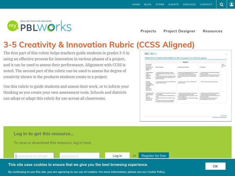 Pbl Works: Creativity & Innovation Rubric (Ccss Aligned) Rubric Pbl Works: Creativity & Innovation Rubric (Ccss Aligned) Rubric