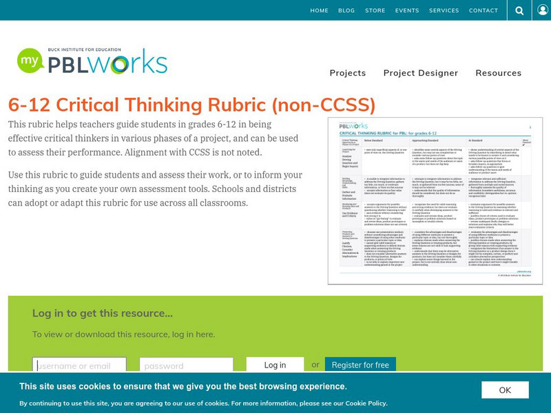 Pbl Works: Critical Thinking Rubric (Non Ccss) Rubric Pbl Works: Critical Thinking Rubric (Non Ccss) Rubric