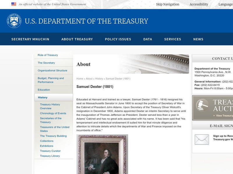 U.s. Department of the Treasury: History: Samuel Dexter (1801) Handout