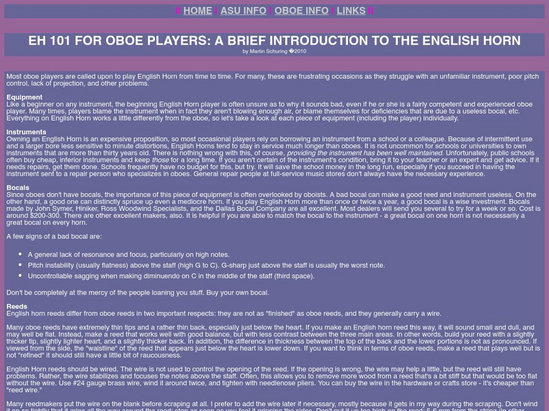 Arizona State University: For Oboe Players: A Brief Intro to the English Horn Article