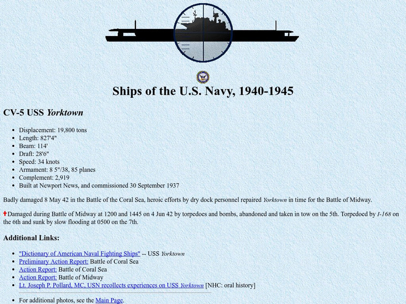 Ibiblio: Hyper War: Ships of the u.s Navy, 1940 1945: Uss Yorktown Handout