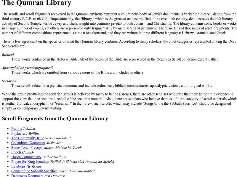 Ibiblio: The Qumran Library Article Ibiblio: The Qumran Library Article