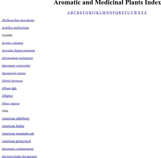Aromatic and Medicinal Plants Index Handout