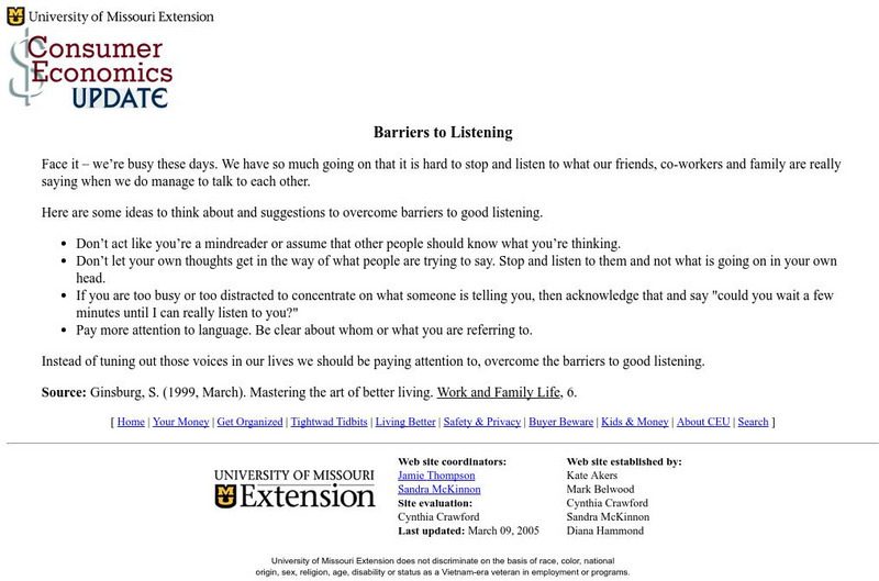 Um: Overcoming Barriers to Listening Handout Um: Overcoming Barriers to Listening Handout