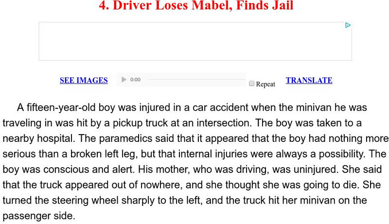 Esl: English for Intermediate Learners (2): Driver Loses Mabel, Finds Jail Unit Plan Esl: English for Intermediate Learners (2): Driver Loses Mabel, Finds Jail Unit Plan