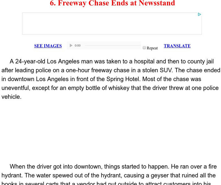 Esl: English for Intermediate Learners (2): Freeway Chase Ends at Newsstand Unit Plan Esl: English for Intermediate Learners (2): Freeway Chase Ends at Newsstand Unit Plan