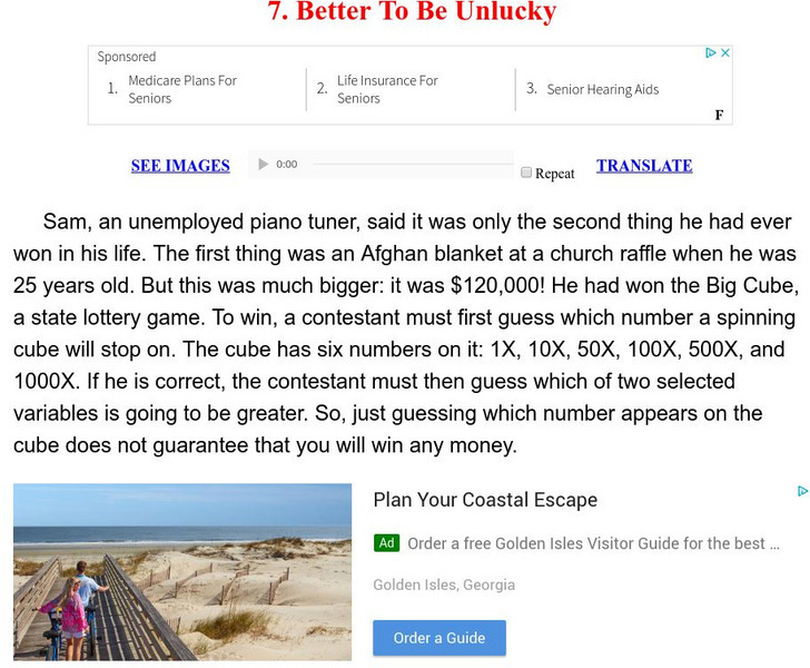 Esl: English for Intermediate Learners (2): Better to Be Unlucky Unit Plan Esl: English for Intermediate Learners (2): Better to Be Unlucky Unit Plan