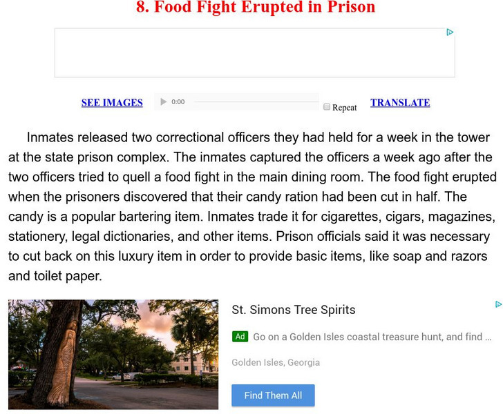 Esl: English for Intermediate Learners (2): Food Fight Erupted in Prison Unit Plan Esl: English for Intermediate Learners (2): Food Fight Erupted in Prison Unit Plan