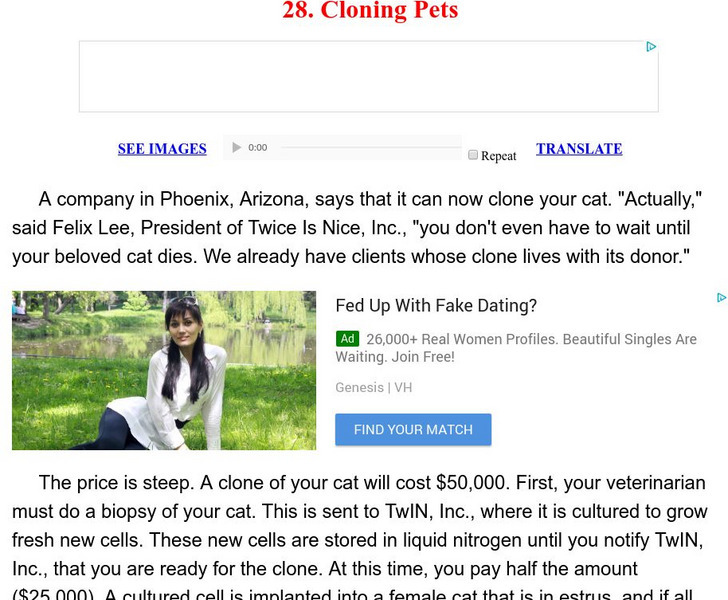 Esl: English for Intermediate Learners (2): Cloning Pets Unit Plan Esl: English for Intermediate Learners (2): Cloning Pets Unit Plan