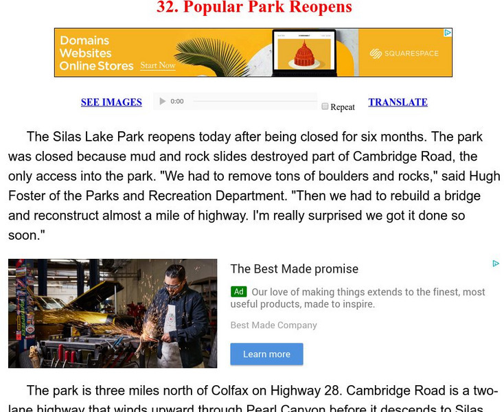 Esl: English for Intermediate Learners (2): Popular Park Reopens Unit Plan Esl: English for Intermediate Learners (2): Popular Park Reopens Unit Plan