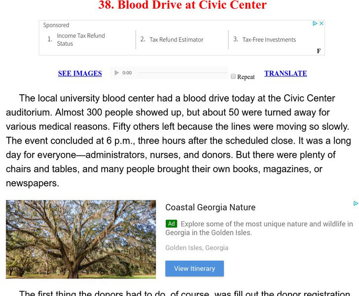 Esl: English for Intermediate Learners (2): Blood Drive at Civic Center Unit Plan Esl: English for Intermediate Learners (2): Blood Drive at Civic Center Unit Plan