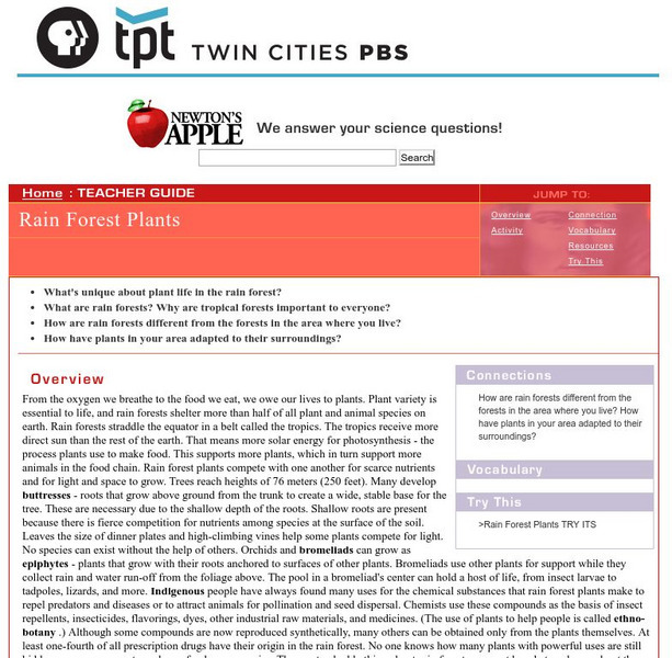 Newton's Apple: Teacher Guide: Rain Forest Plants Lesson Plan