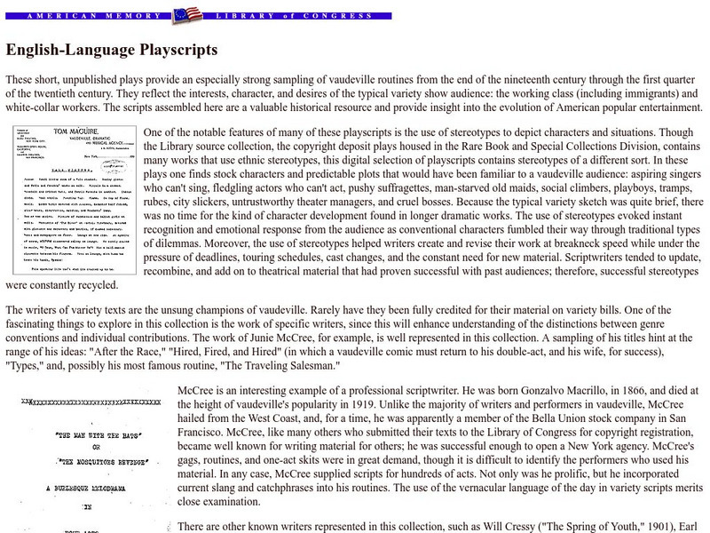 Loc: American Memory: English Language Playscripts Website Loc: American Memory: English Language Playscripts Website