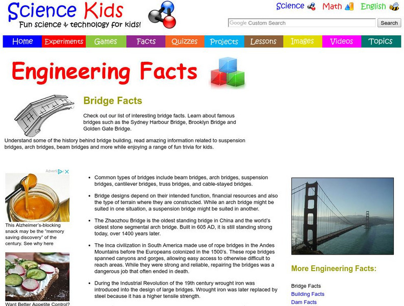Science Kids: Science Facts: Bridge Facts Handout