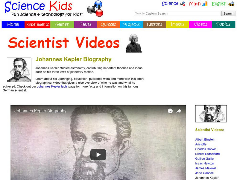 Science Kids: Scientist Videos: Johannes Kepler Biography Instructional Video
