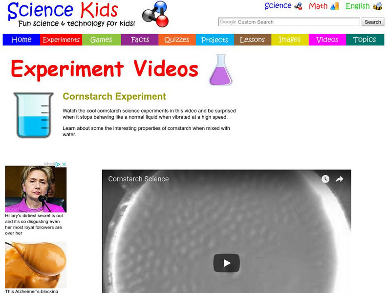 Science Kids: Experiment Videos: Cornstarch Experiment Instructional Video