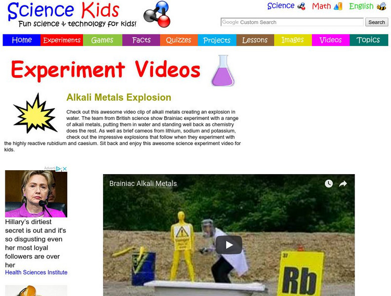 Science Kids: Experiment Videos: Alkali Metals Explosion Instructional Video