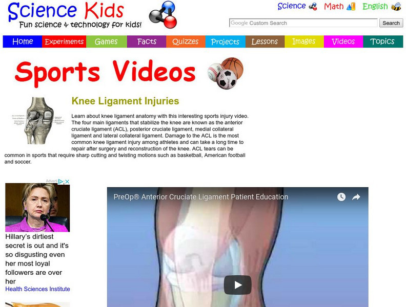 Science Kids: Sports Videos: Knee Ligament Injuries Instructional Video