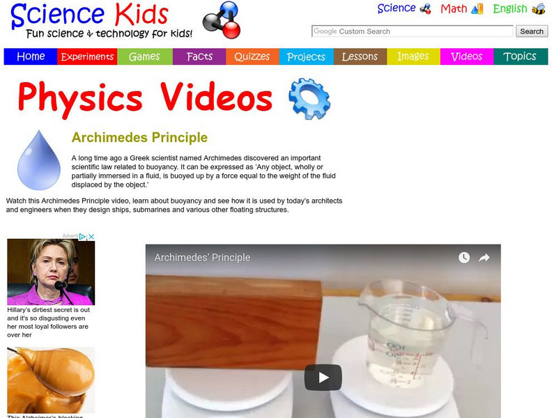 Science Kids: Physics Videos: Archimedes Principle Instructional Video