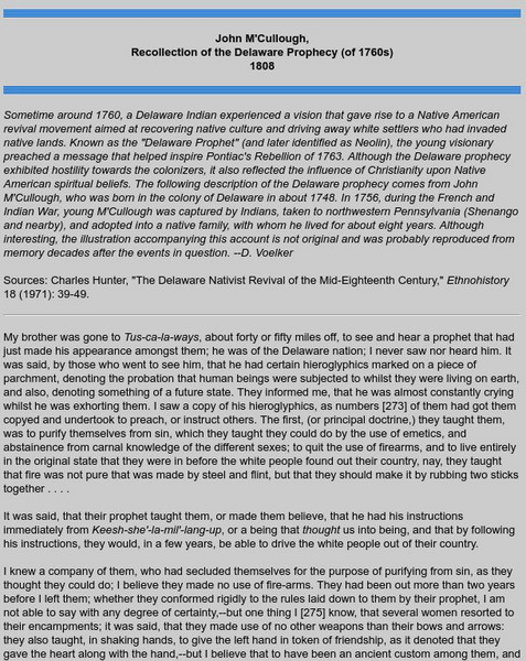 Recollection of the Delaware Prophecy (Of 1760s) 1808 Primary