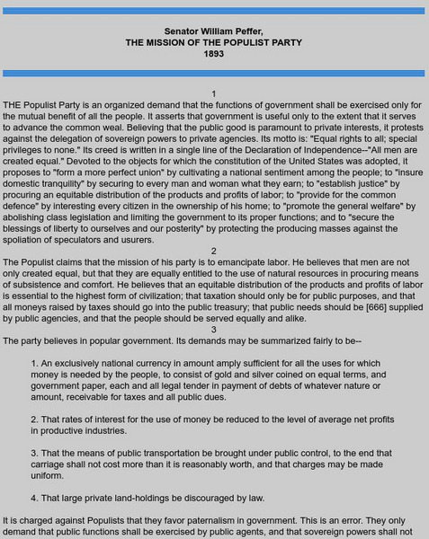 History Tools: Sen. William Peffer, the Mission of the Populist Party Primary