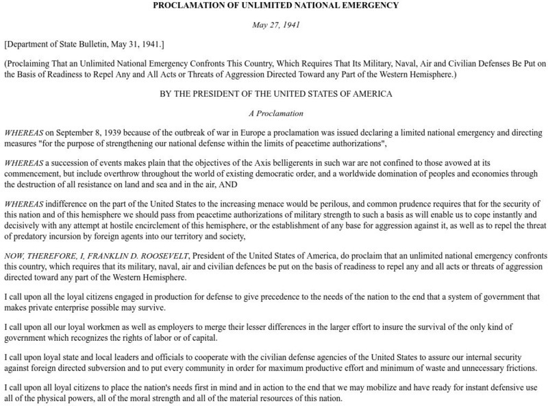 Ibiblio: World War Ii Resources: Proclamation of Unlimited National Emergency Primary Ibiblio: World War Ii Resources: Proclamation of Unlimited National Emergency Primary