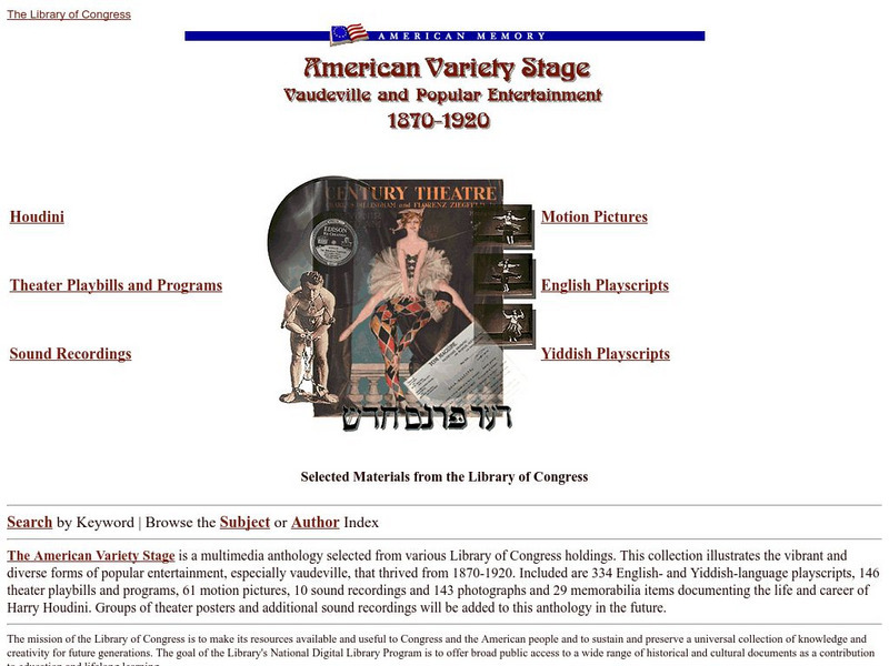Loc: Vaudeville and Popular Entertainment 1870 1920 Website Loc: Vaudeville and Popular Entertainment 1870 1920 Website