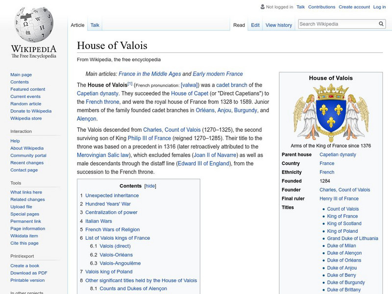 Wikipedia: House of Valois Handout Wikipedia: House of Valois Handout