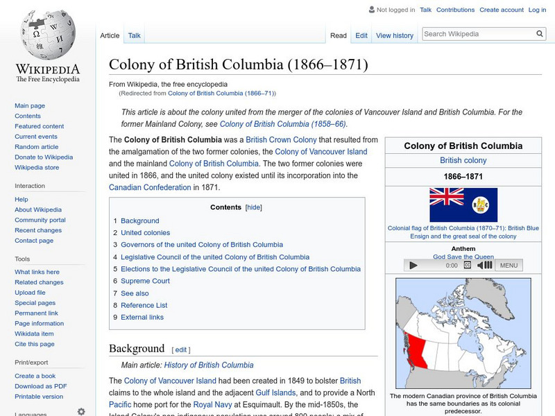Wikipedia: Colony of British Columbia (1866 71) Handout