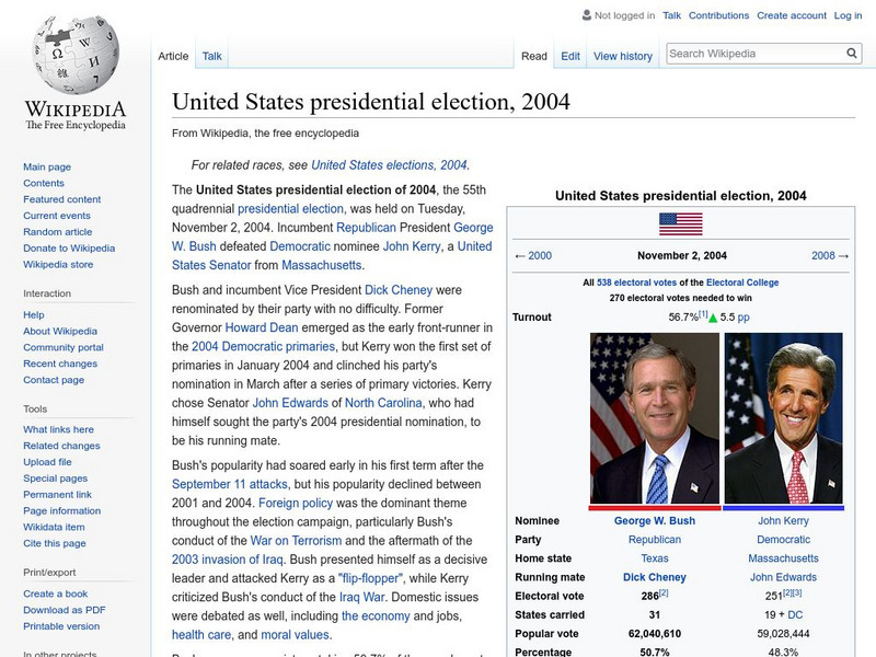 Wikipedia: United States Presidential Election, 2004 Handout Wikipedia: United States Presidential Election, 2004 Handout