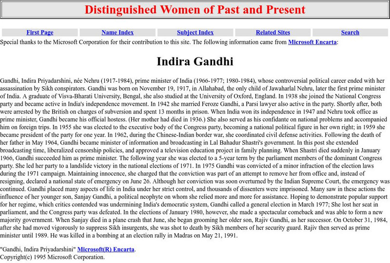 Distinguished Women of Past and Present: Indira Gandhi Handout Distinguished Women of Past and Present: Indira Gandhi Handout