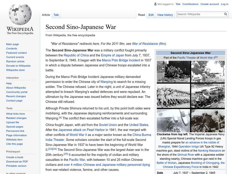 Wikipedia: Second Sino Japanese War Handout Wikipedia: Second Sino Japanese War Handout
