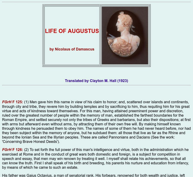 Life of Augustus by Nicolaus of Damascus Primary