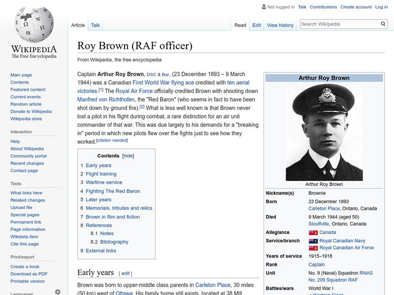 Wikipedia: Roy Brown (Raf Officer) Handout