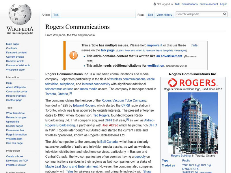 Wikipedia: Rogers Communications Handout Wikipedia: Rogers Communications Handout
