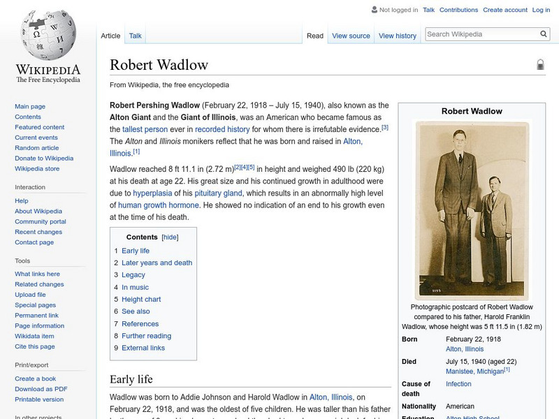 Wikipedia: Robert Wadlow Handout