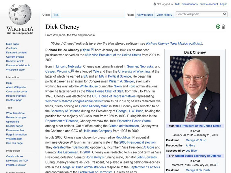 Wikipedia: Dick Cheney Handout Wikipedia: Dick Cheney Handout
