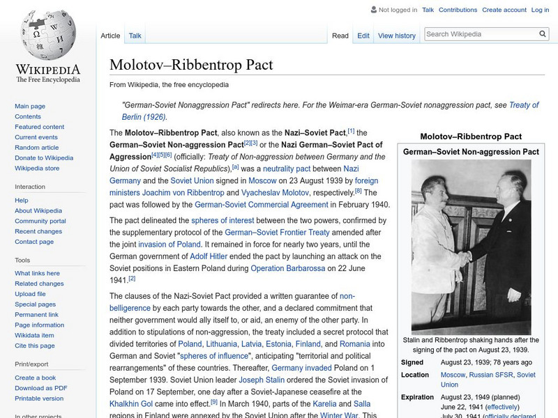 Wikipedia: Molotov Ribbentrop Pact Handout Wikipedia: Molotov Ribbentrop Pact Handout