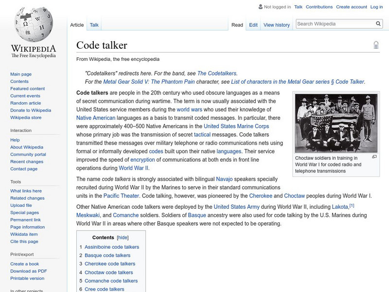 Wikipedia: Code Talker Handout Wikipedia: Code Talker Handout