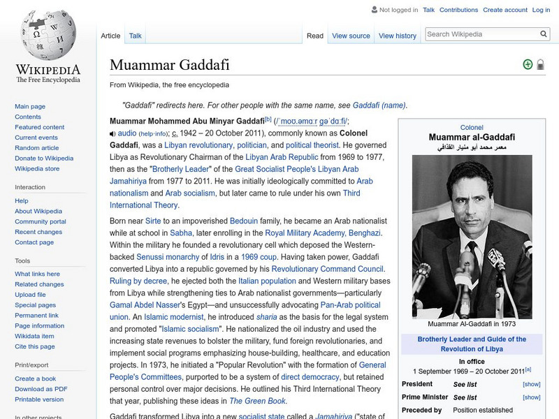 Wikipedia: Muammar Gaddafi Handout Wikipedia: Muammar Gaddafi Handout