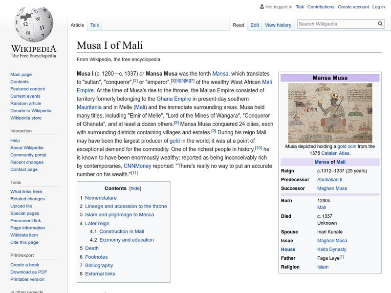 Wikipedia: Musa I of Mali Handout