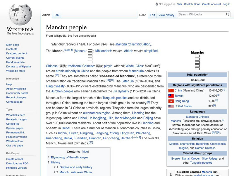Wikipedia: Manchu People Handout Wikipedia: Manchu People Handout