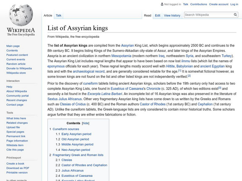 Wikipedia: List of Assyrian Kings Handout Wikipedia: List of Assyrian Kings Handout