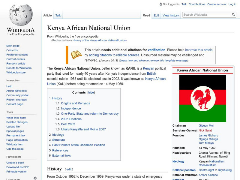 Wikipedia: History of the Kenya African National Union Handout Wikipedia: History of the Kenya African National Union Handout