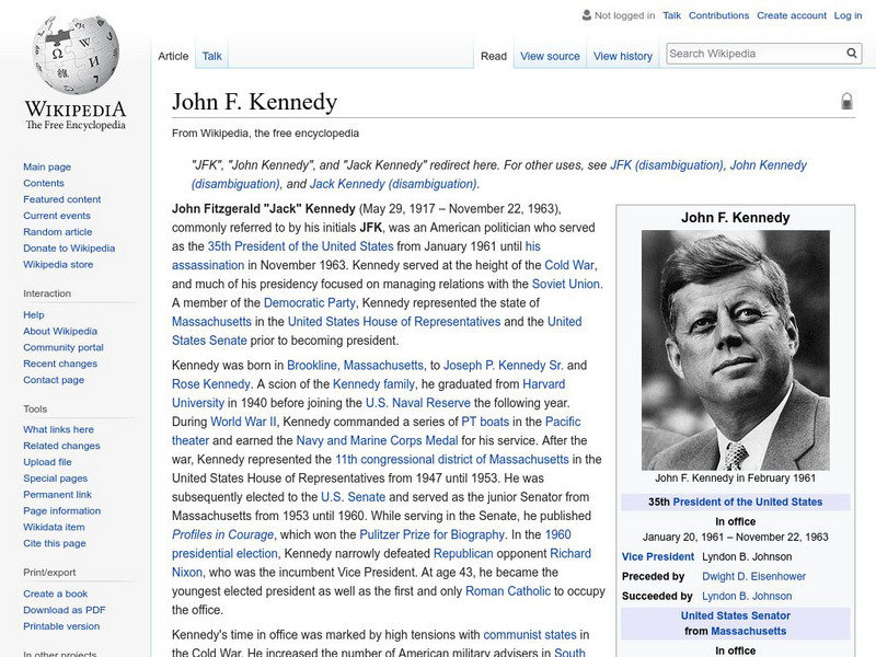 Wikipedia: John F. Kennedy Handout Wikipedia: John F. Kennedy Handout
