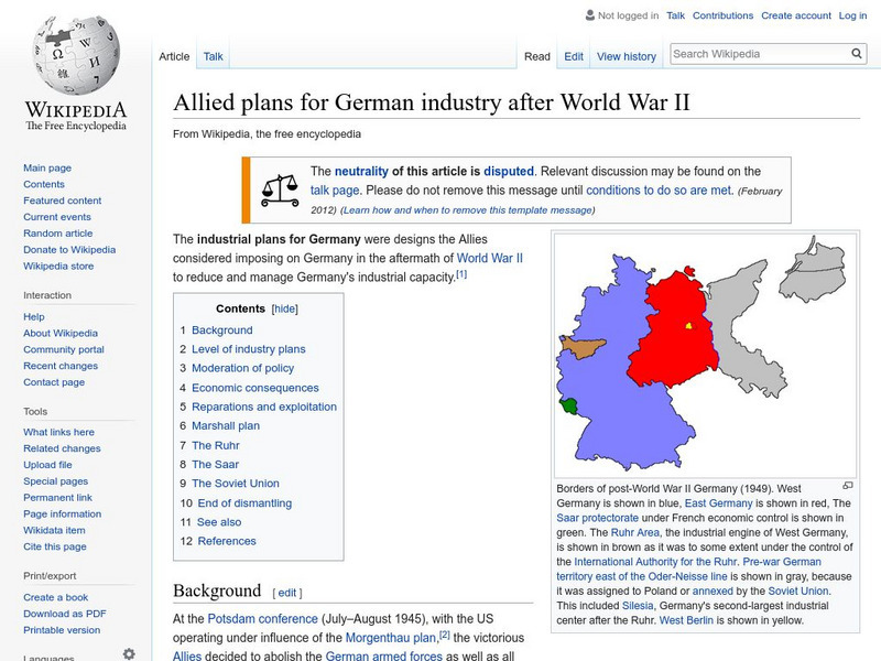Wikipedia: Allied Plans for German Industry After World War Ii Handout